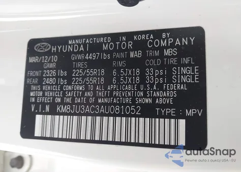 2010 Hyundai Tucson Limited из США, поврежденный, VIN KM8JU3AC3AU081052